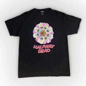 Halfway Dead Graphic T-Shirt Black Men’s Large 20x28 Streetwear Skull Flower